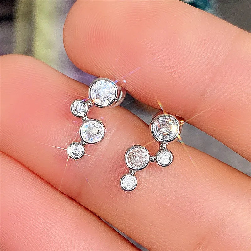 Huitan Geometric CZ Stud Earrings – Silver Plated Women's Jewelry Stud Earrings Axl