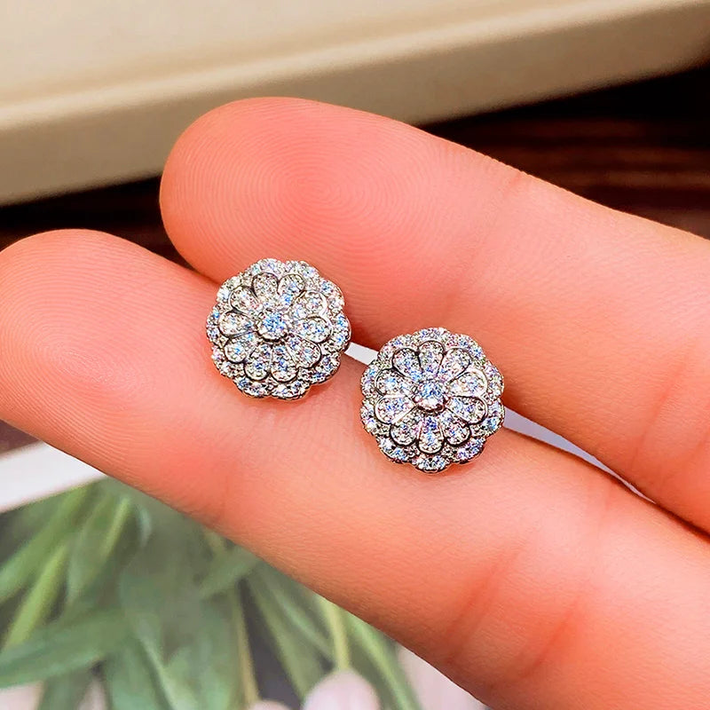 Huitan Flower Stud Earrings – Cubic Zirconia Women's Jewelry Stud Earrings Axl