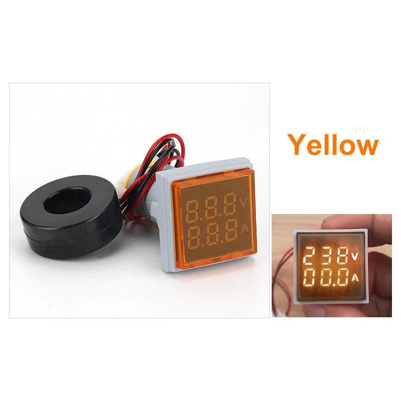 AC 60–500V LED Digital Voltmeter 22mm Panel Mount Voltage Indicator Digital Voltmeter Axl Yellow