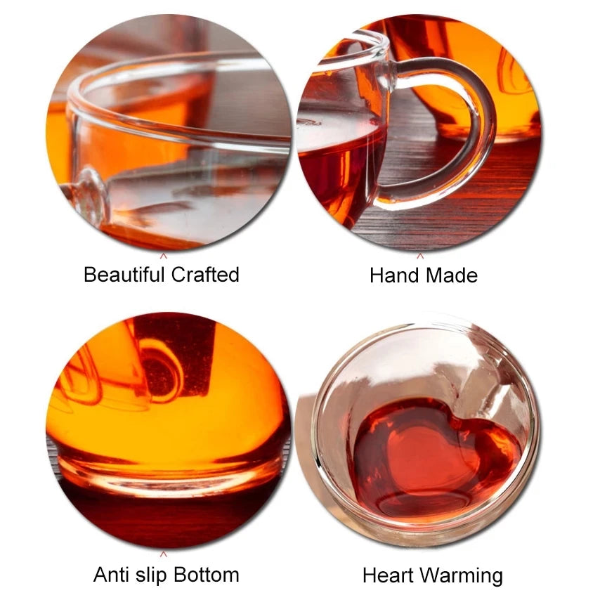 Heart-Shaped Double Glass Mug | Heat-Resistant Borosilicate Cup Double Glass Mug Axl