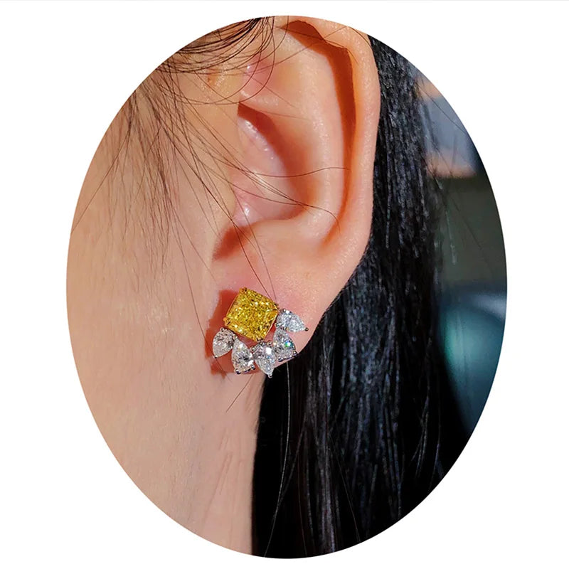 Huitan CZ Stud Earrings – Yellow & White Cubic Zirconia Women CZ Stud Earrings Axl