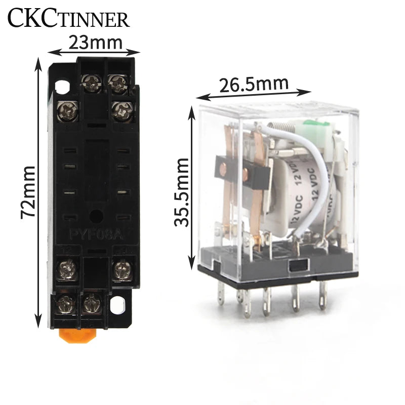 HH52P MY2NJ Plug-In Relay & PYF08A 8-Pin Socket – DPDT 5A Electromagnetic Relay Axl