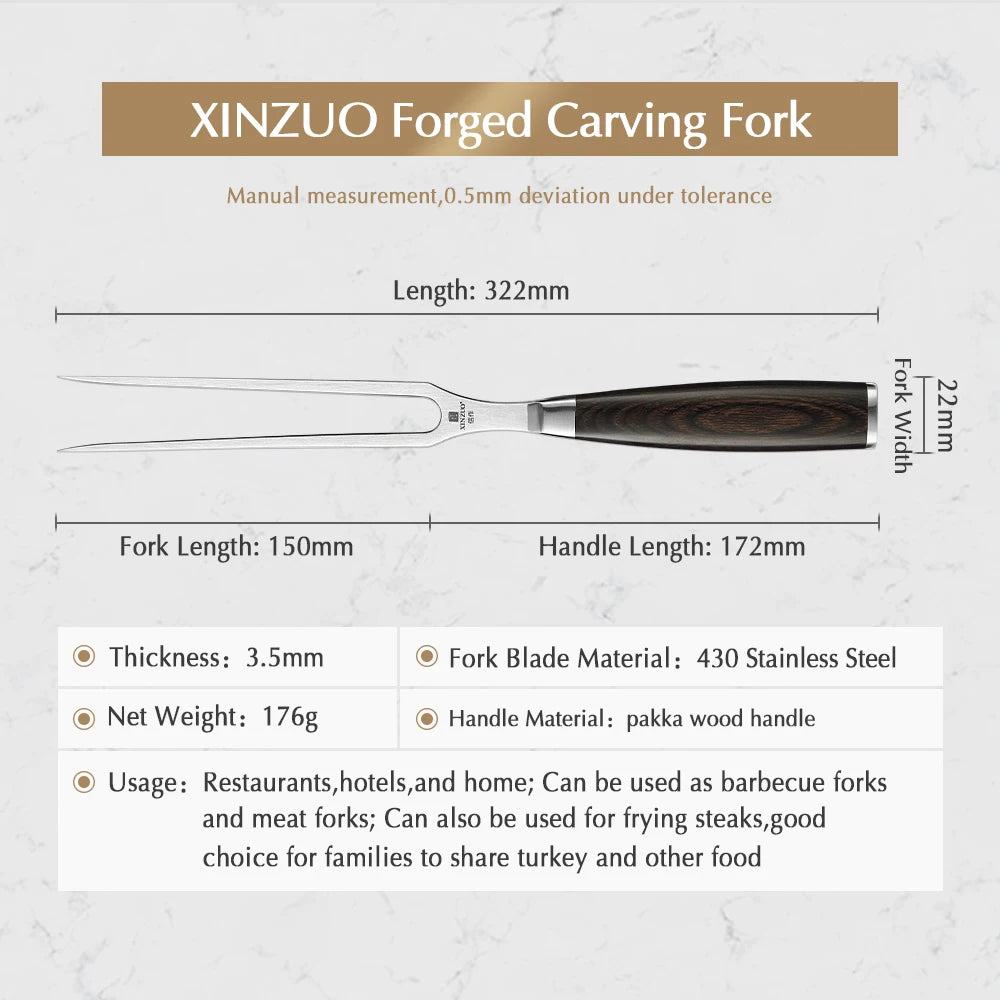 Xinzuo 6" Two-Tine Carving Fork – Stainless Steel & Wood Handle Carving Fork Axl