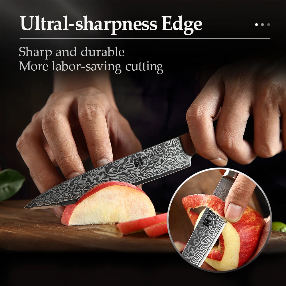 XINZUO 5" Damascus Utility Knife – 67-Layer Pakkawood Handle Damascus Utility Knife Axl