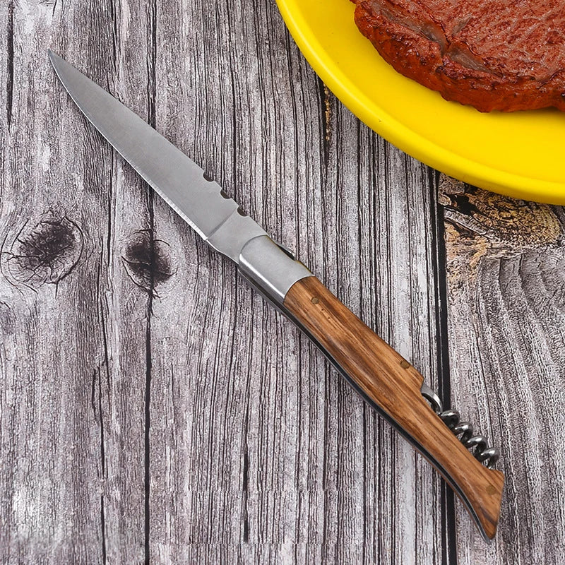 Wood Handle Folding Knife with Corkscrew | Pocket Carry Knife Folding Pocket Knife Axl