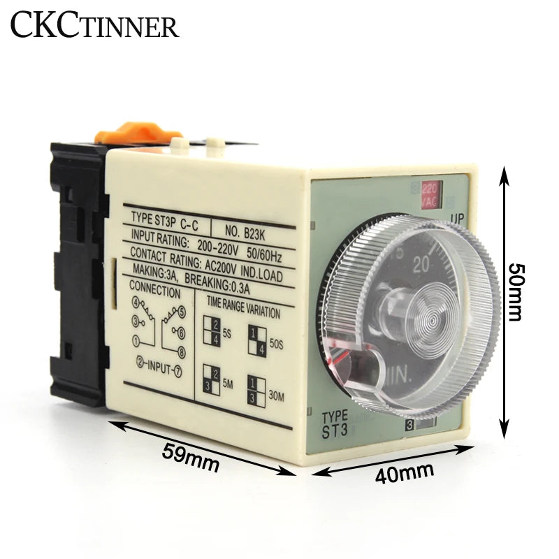 ST3P Power-On Delay Time Relay | 8-Pin | AC/DC Multi-Voltage Time Delay Relay Axl