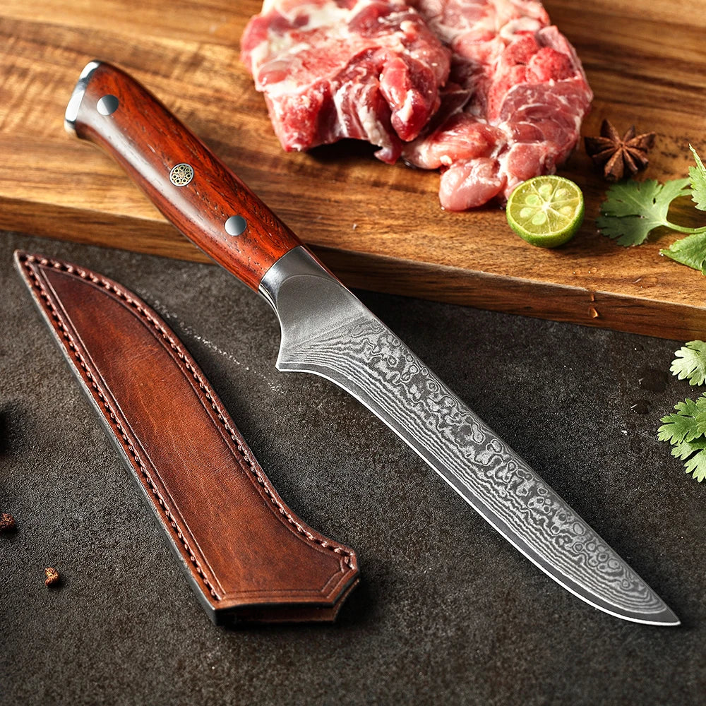 XINZUO 6" Damascus Steel Boning Knife – Rosewood Handle Damascus Boning Knife Axl