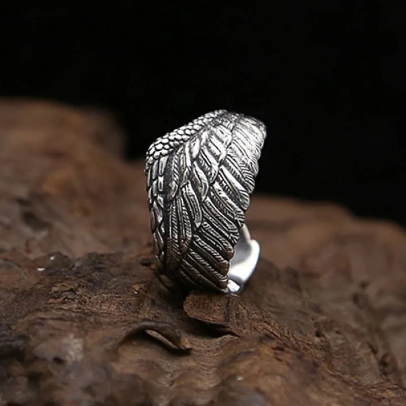 Huitan Wings Opening Ring – Antique Silver Vintage Punk Style Fashion Ring Axl