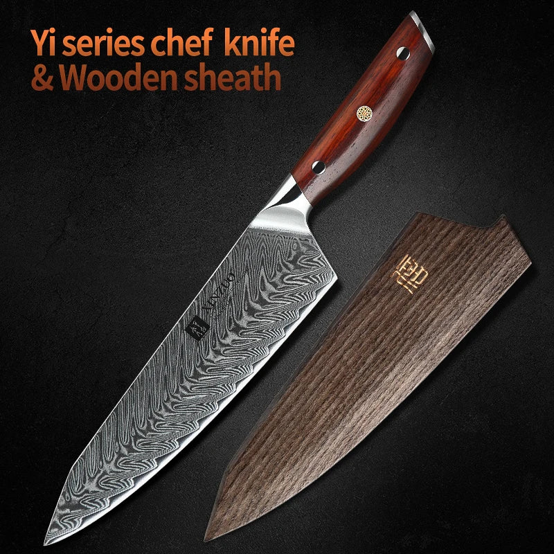 XINZUO 8.5" Damascus Chef Knife – VG10 Steel & Rosewood Handle Damascus Chef Knife Axl with Wooden sheath China Mainland