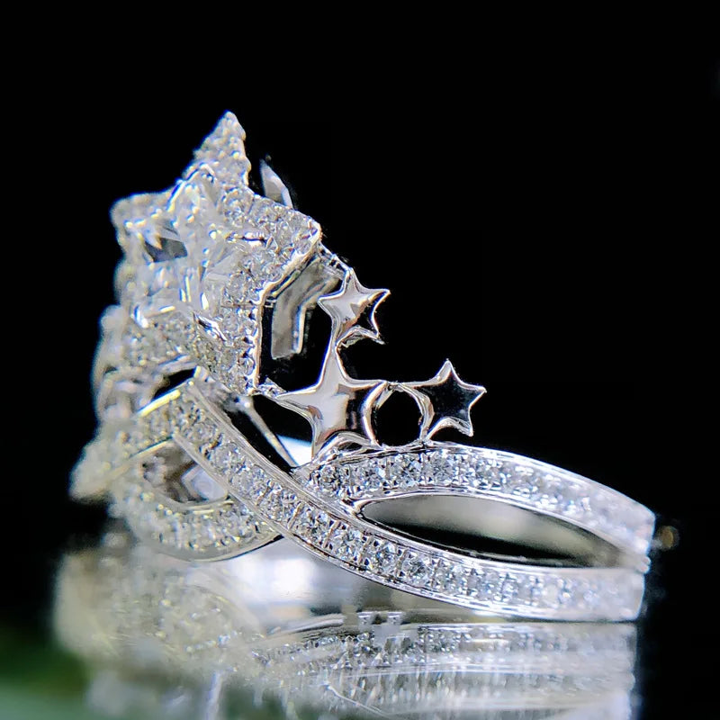 Huitan Star Ring Women – Silver-Plated CZ Crystal Fashion Ring Fashion Ring Axl