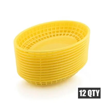 Oval Plastic Food Baskets 6–12 Pcs | Restaurant Serving Trays Food Serving Baskets Axl Yellow 12pcs