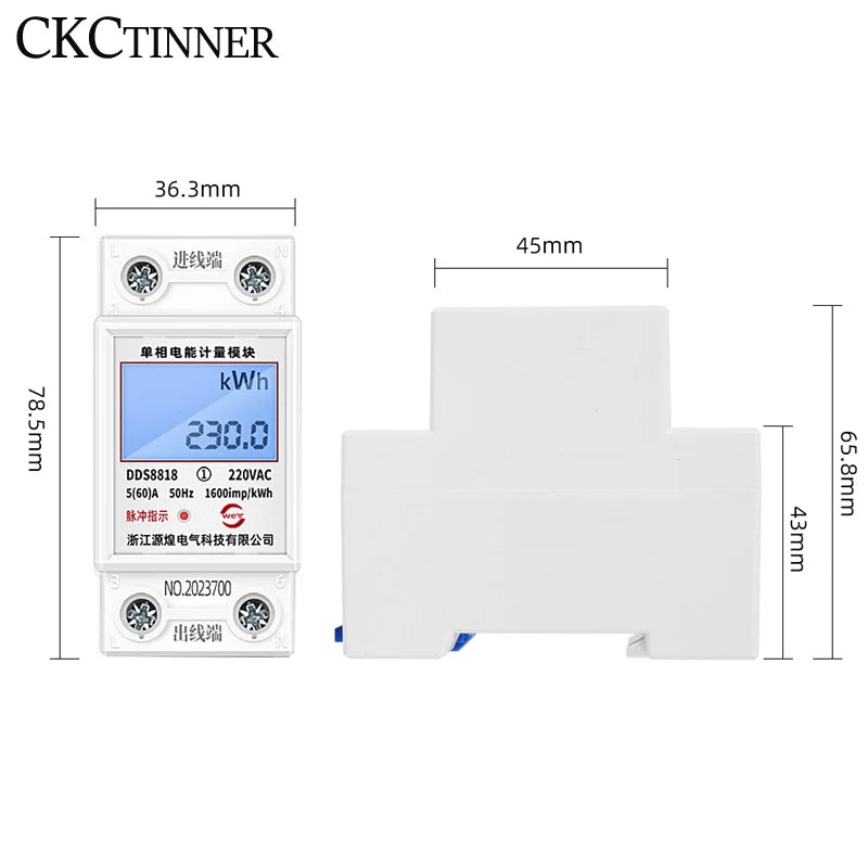 DIN Rail Single Phase LCD Energy Meter 220V 80A kWh Wattmeter Digital Energy Meter Axl