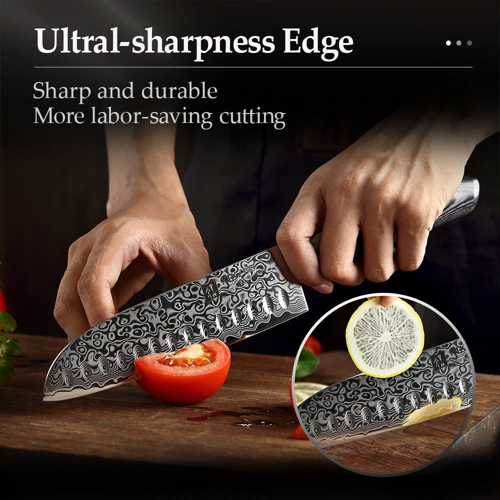 XINZUO 3-Piece Damascus Steel Knife Set – Chef, Santoku & Utility Damascus Knife Set Axl