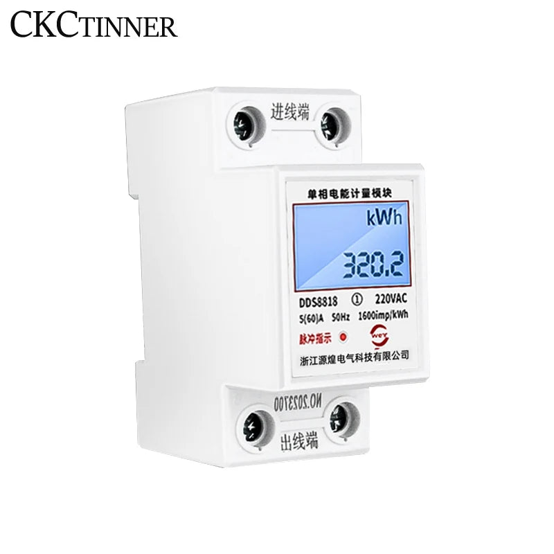 DIN Rail Single Phase LCD Energy Meter 220V 80A kWh Wattmeter Digital Energy Meter Axl