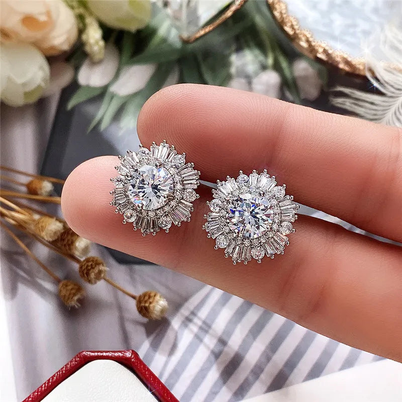 Huitan Flower Stud Earrings – AAA Cubic Zirconia Women's Gift Stud Earrings Axl