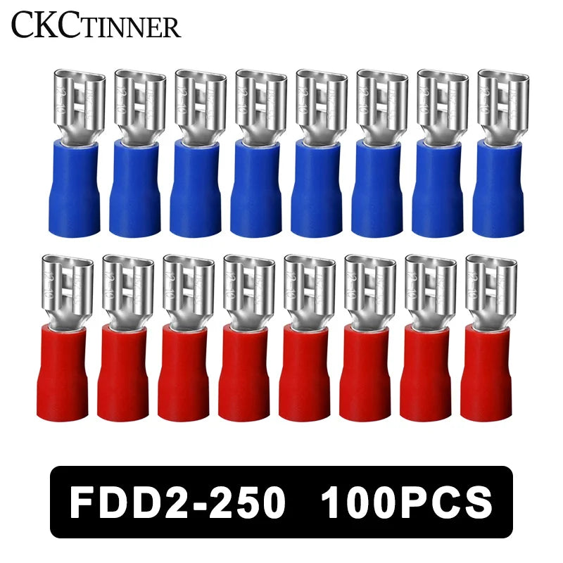 100 Pcs FDD2-250 Female Insulated Crimp Terminals 1.5–2.5mm² Crimp Wire Terminals Axl