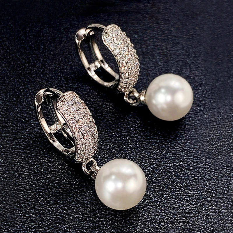 Huitan Simulated Pearl Dangle Earrings – Elegant Drop Earrings Pearl Drop Earrings Axl E1162