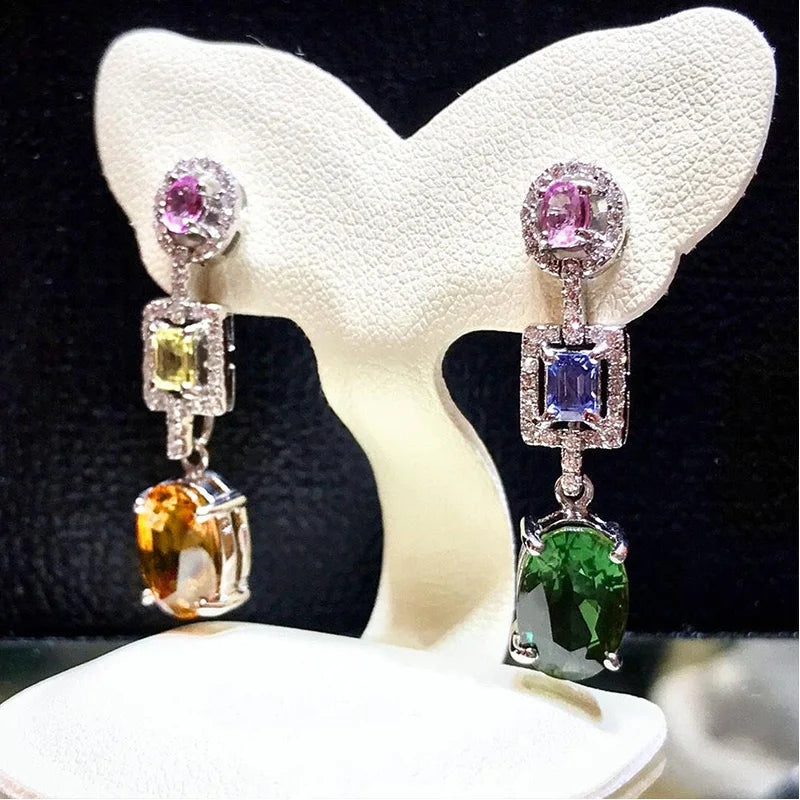 Huitan Multicolored CZ Dangle Earrings – Drop Earrings for Women Dangle Drop Earrings Axl