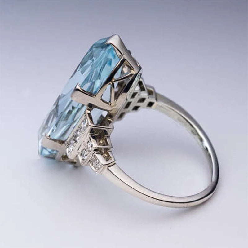 Huitan Oval Sky Blue CZ Women's Wedding Band Ring | Bridal Women's Fashion Ring Axl