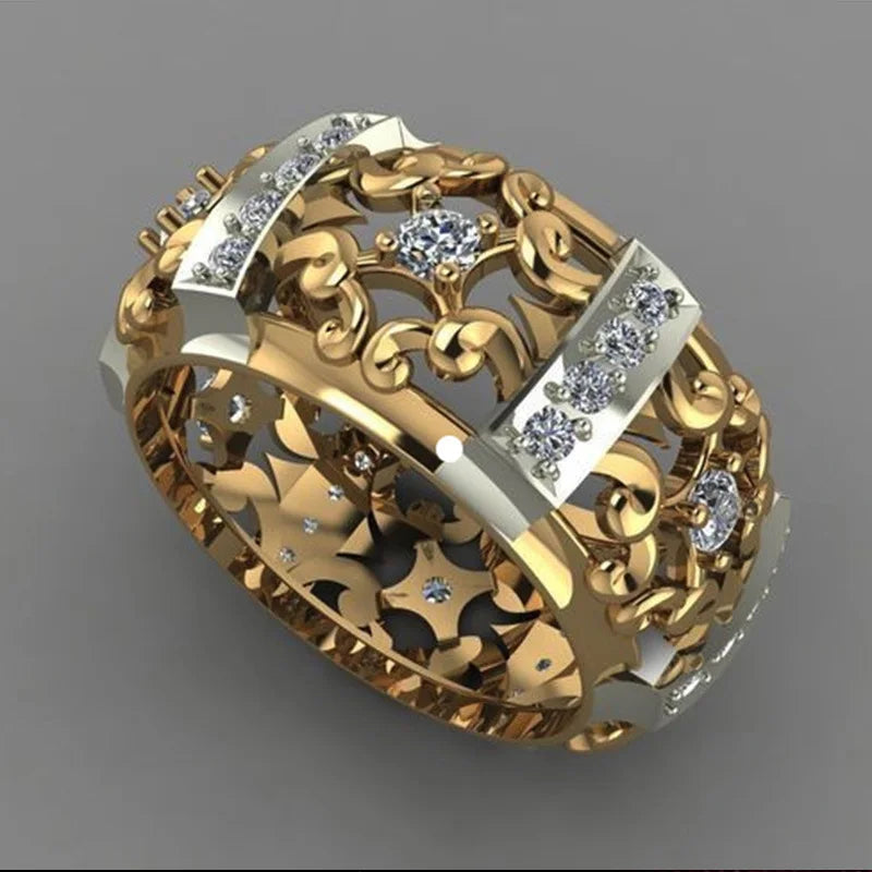 Huitan Gold Hollow Out Ring – Women's Cubic Zirconia Ring Fashion Ring Axl WHITE Gold-color 6