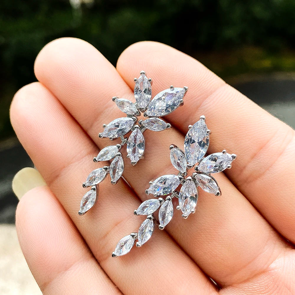 Huitan Marquise CZ Leaf Drop Earrings – Silver Fashion Jewelry Drop Earrings Axl