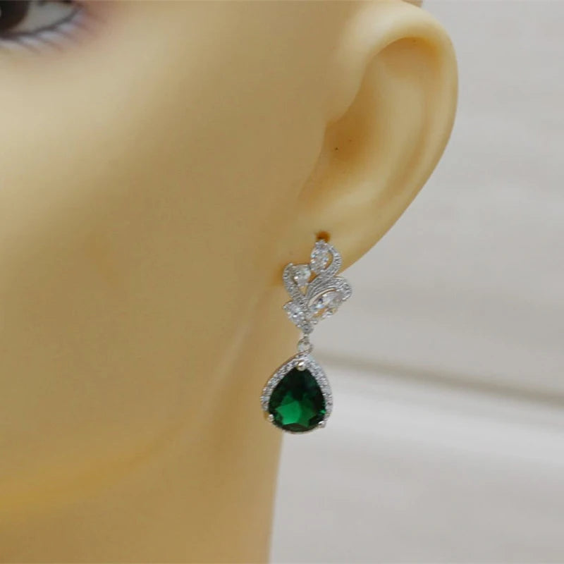 Huitan Green Teardrop CZ Drop Earrings | Women's Fashion Jewelry Drop Earrings Axl