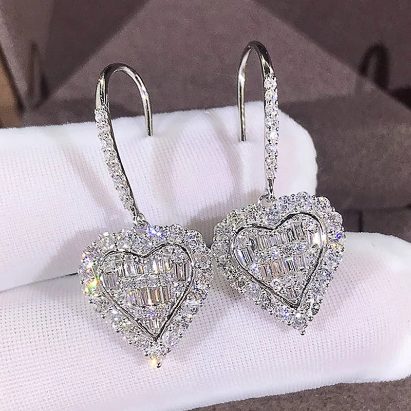 Huitan Heart CZ Drop Earrings | Women's Wedding Jewelry CZ Drop Earrings Axl
