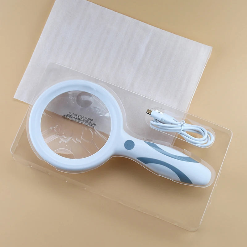 LED Handheld Magnifying Glass USB Rechargeable 2X 13X Ring Light LED Magnifying Glass Axl