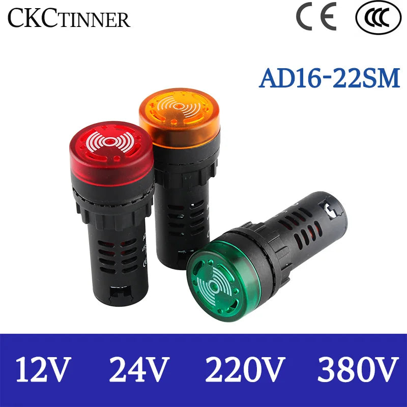 AD16-22SM 22mm LED Flash Signal Indicator Light & Buzzer Alarm LED Indicator Light Axl 12V Red