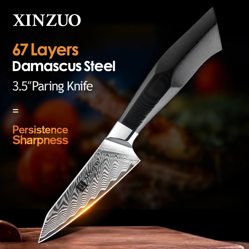 XINZUO 3.5" Damascus VG10 Paring Knife | G10 Mosaic Handle Damascus Paring Knife Axl Default Title