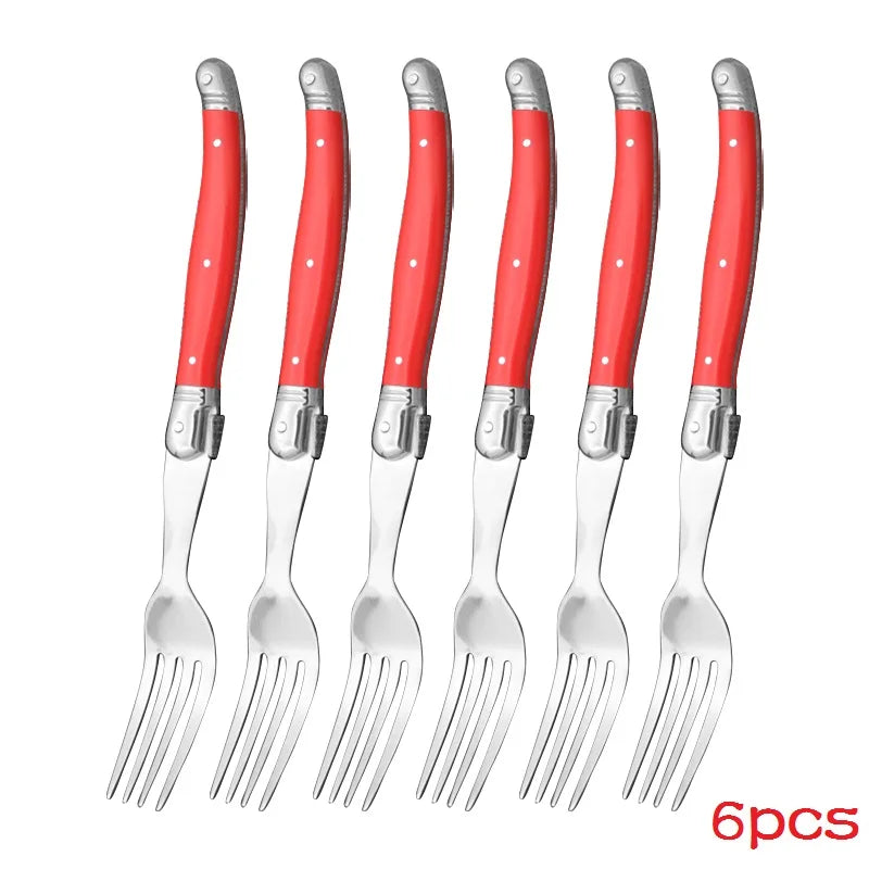 6-Piece Laguiole Rainbow Steak Fork Set – Colorful Cutlery Steak Fork Set Axl 6 Red Fork