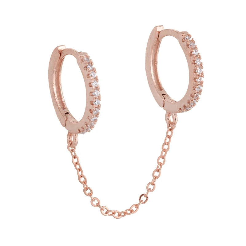 Huitan Mini Circle Hoop Earrings – Shiny CZ Link Chain Hoop Earrings Axl ROSE GOLD COLOR WHITE