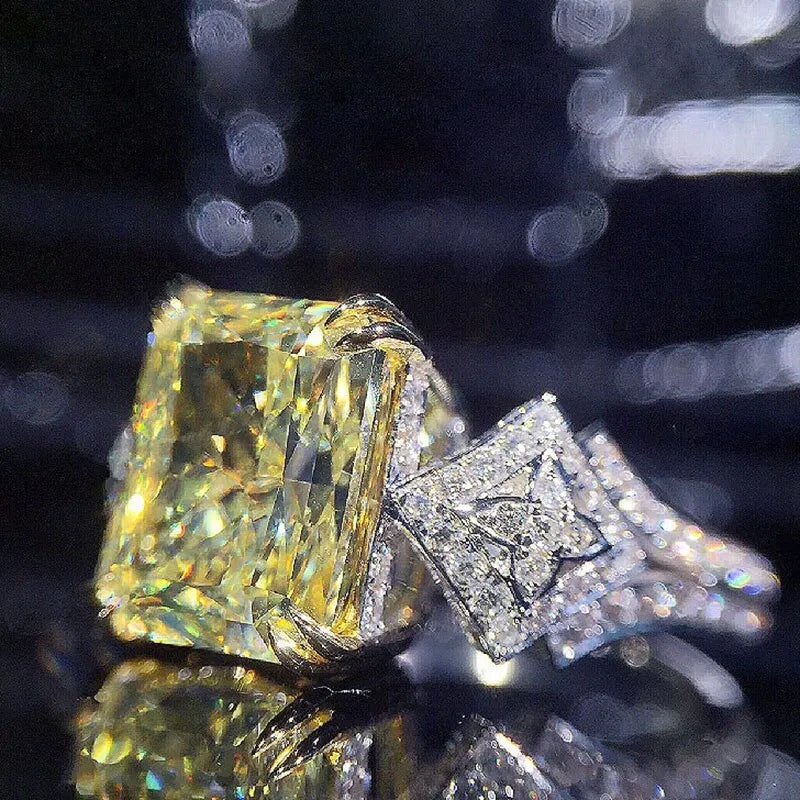 Huitan Yellow Cubic Zirconia Square Ring – Women's Fashion Fashion CZ Ring Axl