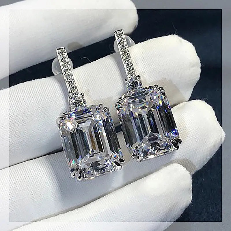 Huitan Square Crystal Drop Earrings | AAA Cubic Zirconia Crystal Drop Earrings Axl