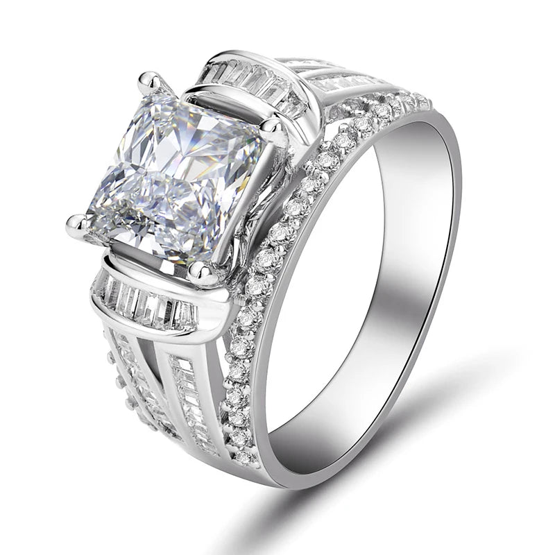 Huitan Princess Cut Cubic Zirconia Ring – Women's Wedding Band CZ Fashion Ring Axl