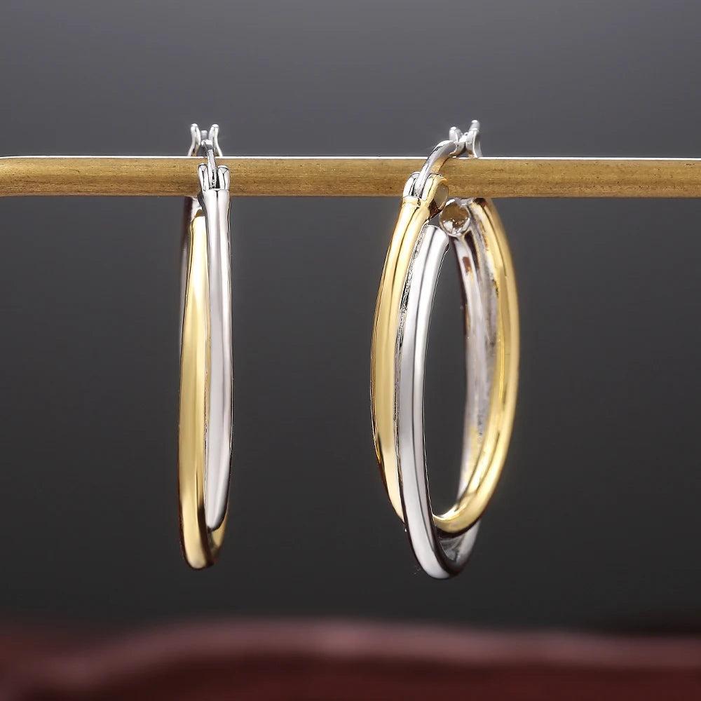 Huitan Two-Tone Oval Hoop Earrings for Women | Fashion Jewelry Hoop Earrings Axl