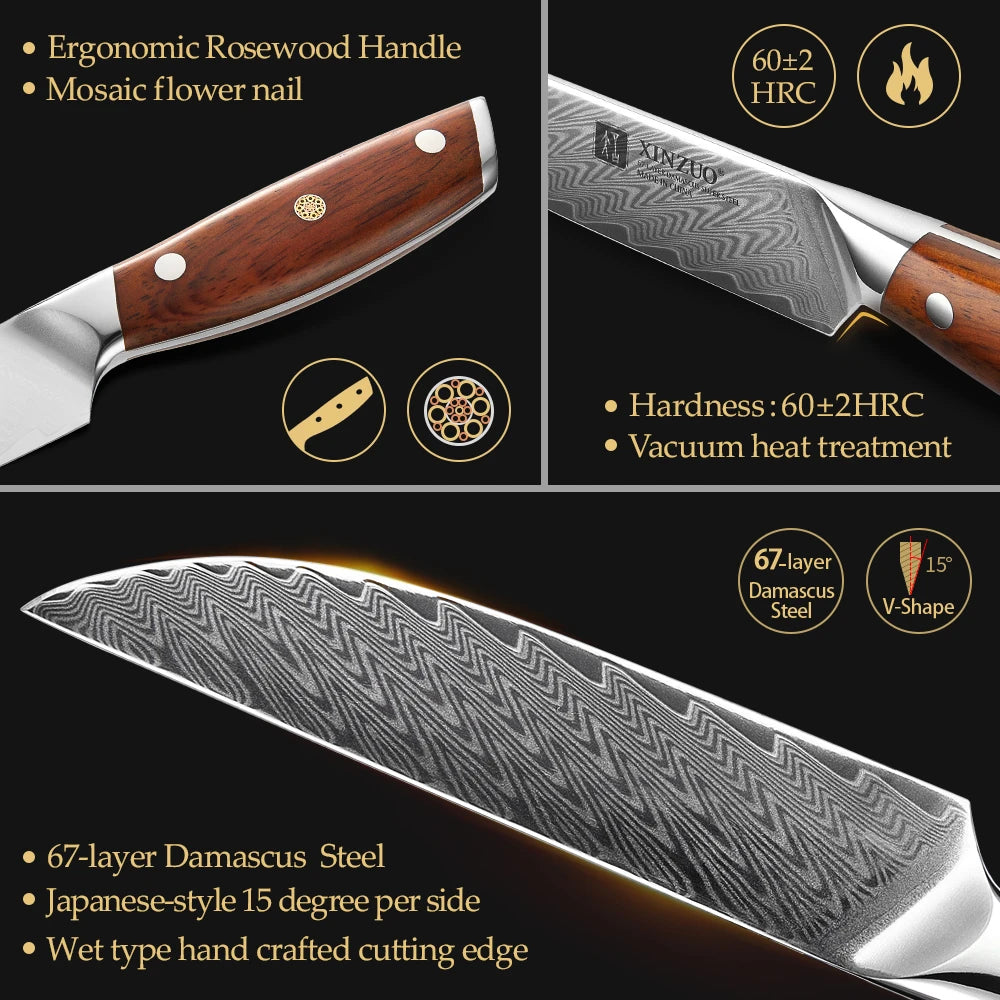 XINZUO 5" Damascus VG10 Steak Knife – Rosewood Handle Damascus Steak Knife Axl