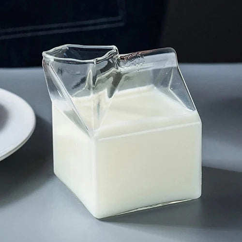KEMORELA Milk Box Shape Glass Cup 250ml – Cute Drinkware Glass Drinkware Cup Axl Clear 250ml