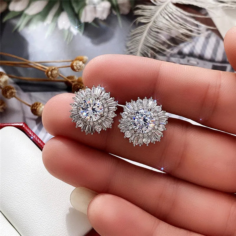 Huitan Flower Stud Earrings – AAA Cubic Zirconia Women's Gift Stud Earrings Axl