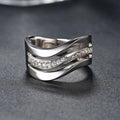 Huitan Silver Wave Ring – Cubic Zirconia Women's Band Fashion Ring Axl WHITE Silver Plated 10
