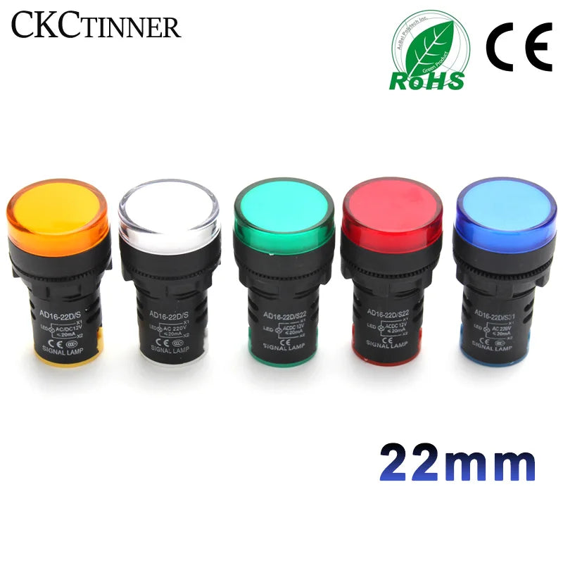 22mm LED Panel Indicator Light 12V–380V | AD16-22DS Signal Lamp LED Indicator Light Axl 12V Blue