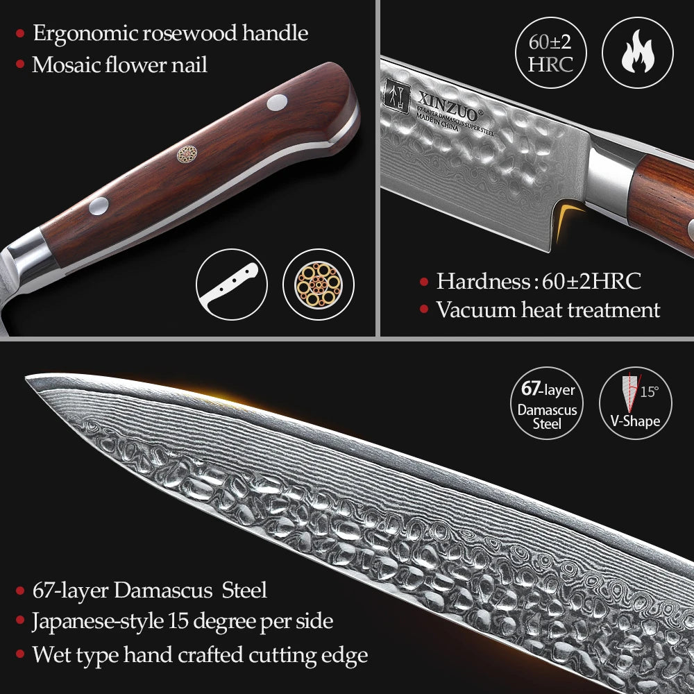 XINZUO 6" VG10 Damascus Steel Utility Knife – Rosewood Handle Damascus Utility Knife Axl