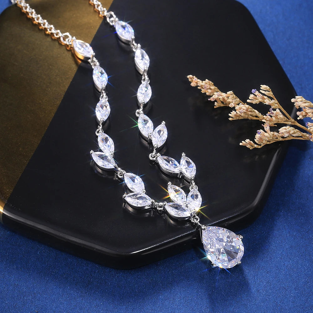 Huitan Water Drop CZ Pendant Necklace | Iced Out Women's Jewelry Pendant Necklace Axl