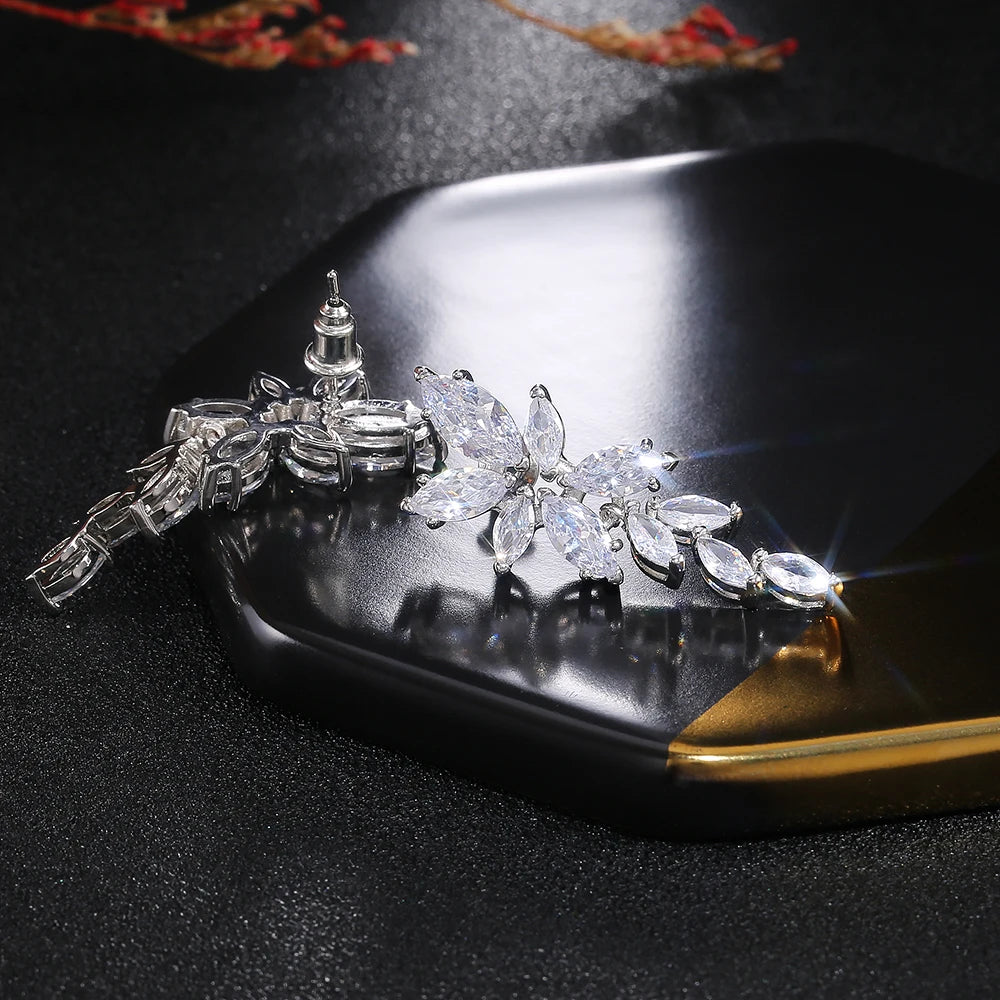 Huitan Marquise CZ Leaf Drop Earrings – Silver Fashion Jewelry Drop Earrings Axl