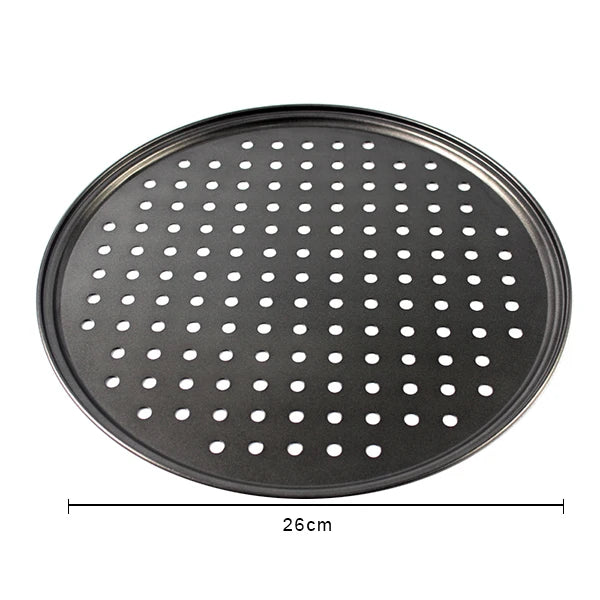 Nonstick Carbon Steel Pizza Crisper Pan with Holes | Round Tray Pizza Baking Pan Axl 26cm with Holes