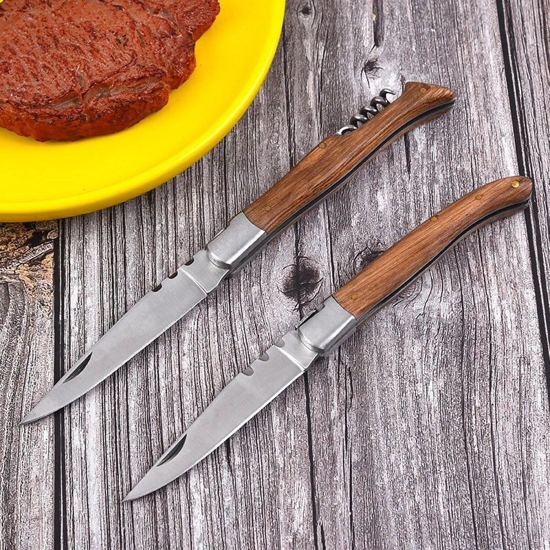 Wood Handle Folding Knife with Corkscrew | Pocket Carry Knife Folding Pocket Knife Axl