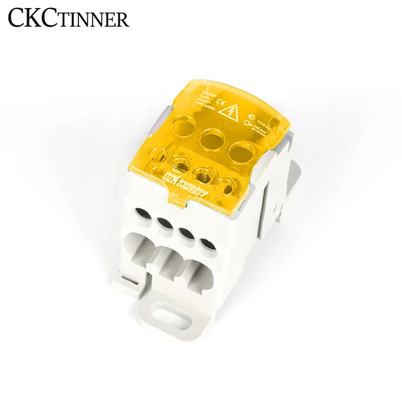 UKK80A Terminal Block 80A DIN Rail 1-In Multi-Out Wire Connector DIN Rail Terminal Block Axl Yellow