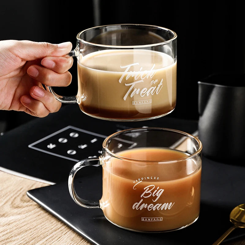 KEMORELA 500ml Creative Letter Glass Mug with Handle Glass Mug Axl