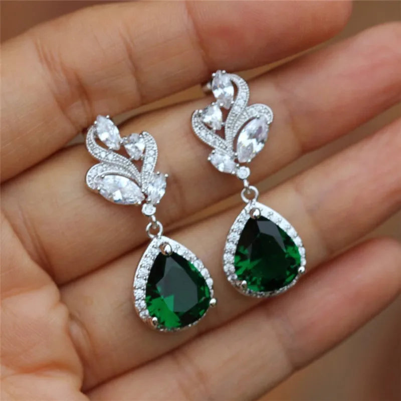 Huitan Green Teardrop CZ Drop Earrings | Women's Fashion Jewelry Drop Earrings Axl E1154