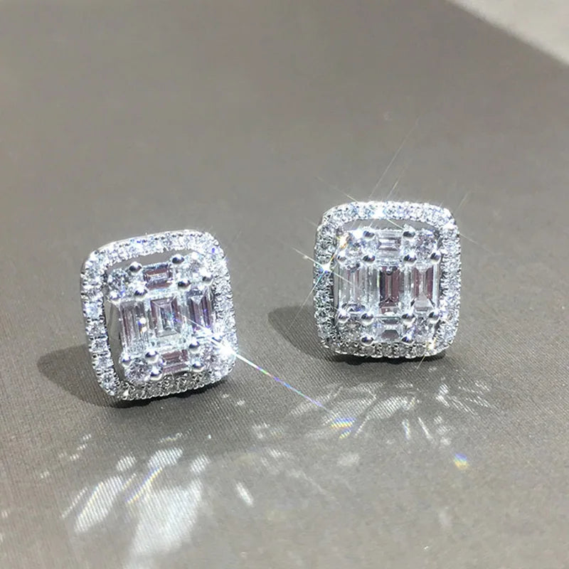 Huitan Geometric Cubic Zirconia Stud Earrings | Women's Fashion Stud Earrings Axl